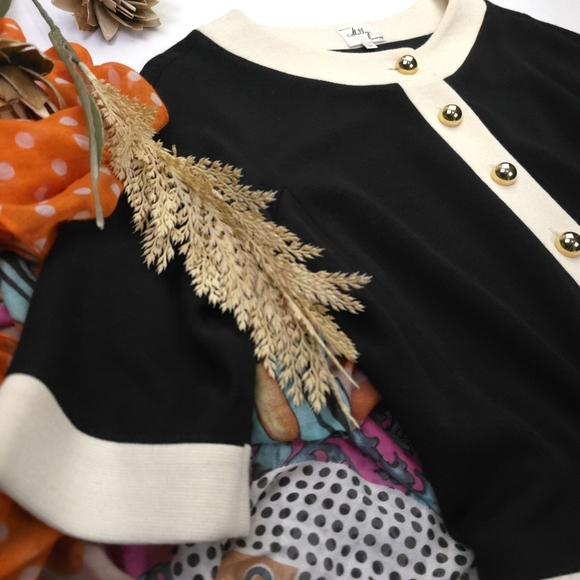 Milly Black Dress with Cream Accents and Gold Buttons Sz L - Picture 4 of 10